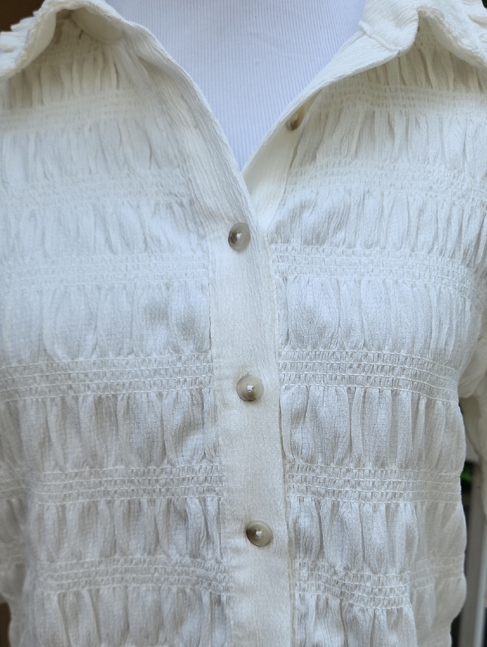 Women's White Ruffled Button-Down Top - Picture 5 of 9